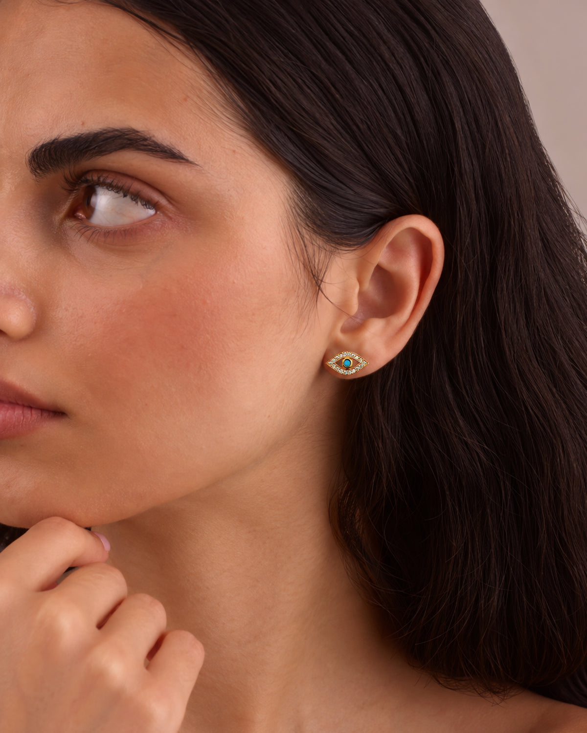 EVIL EYE EARRING STUDS - DIAMOND & TURQUOISE