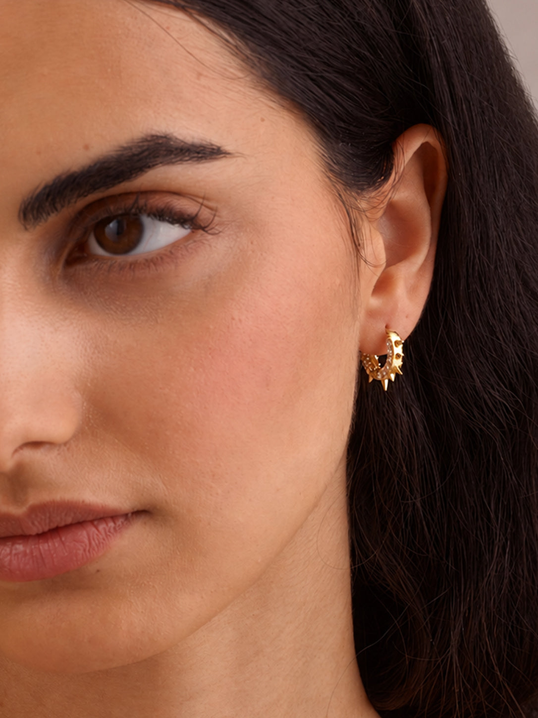 SPIKE GOLD HOOP HUGGIE EARRINGS