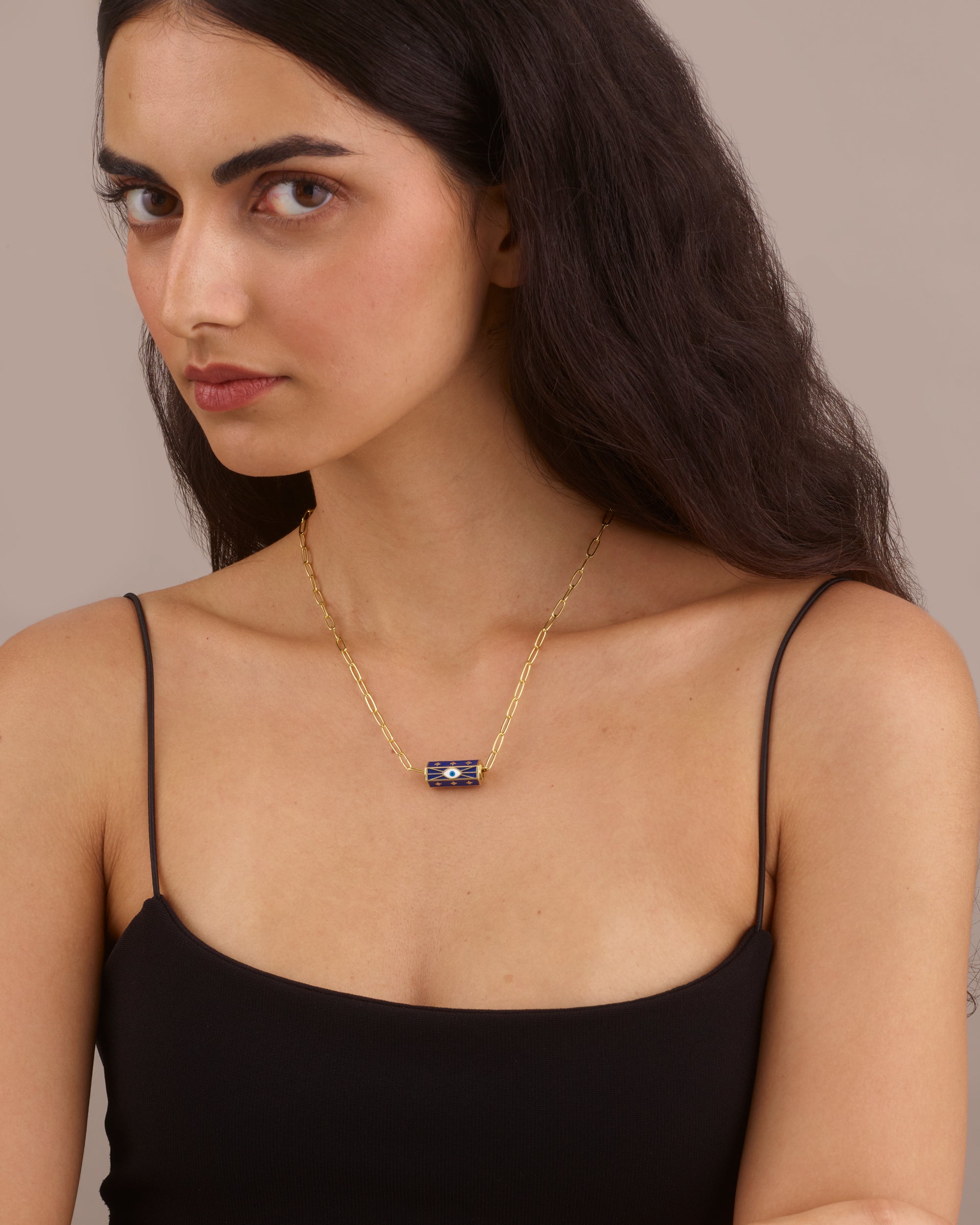 BOHEMIAN GOLD PAPERCLIP NECKLACE - BLUE