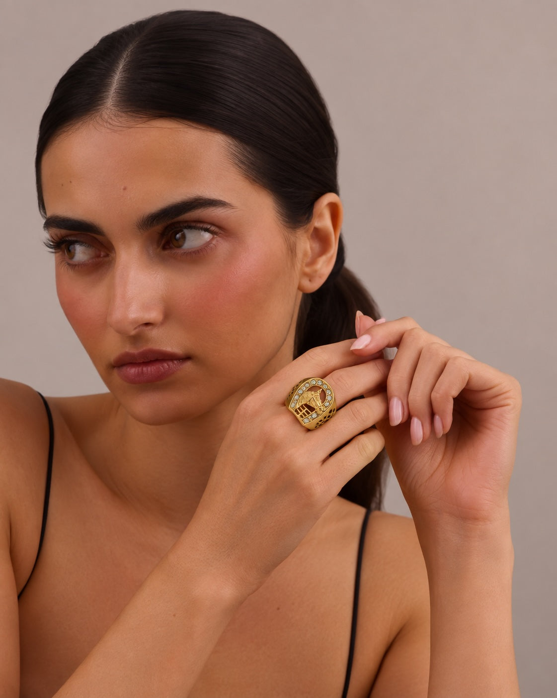 RHINESTONE COWBOY GOLD RING