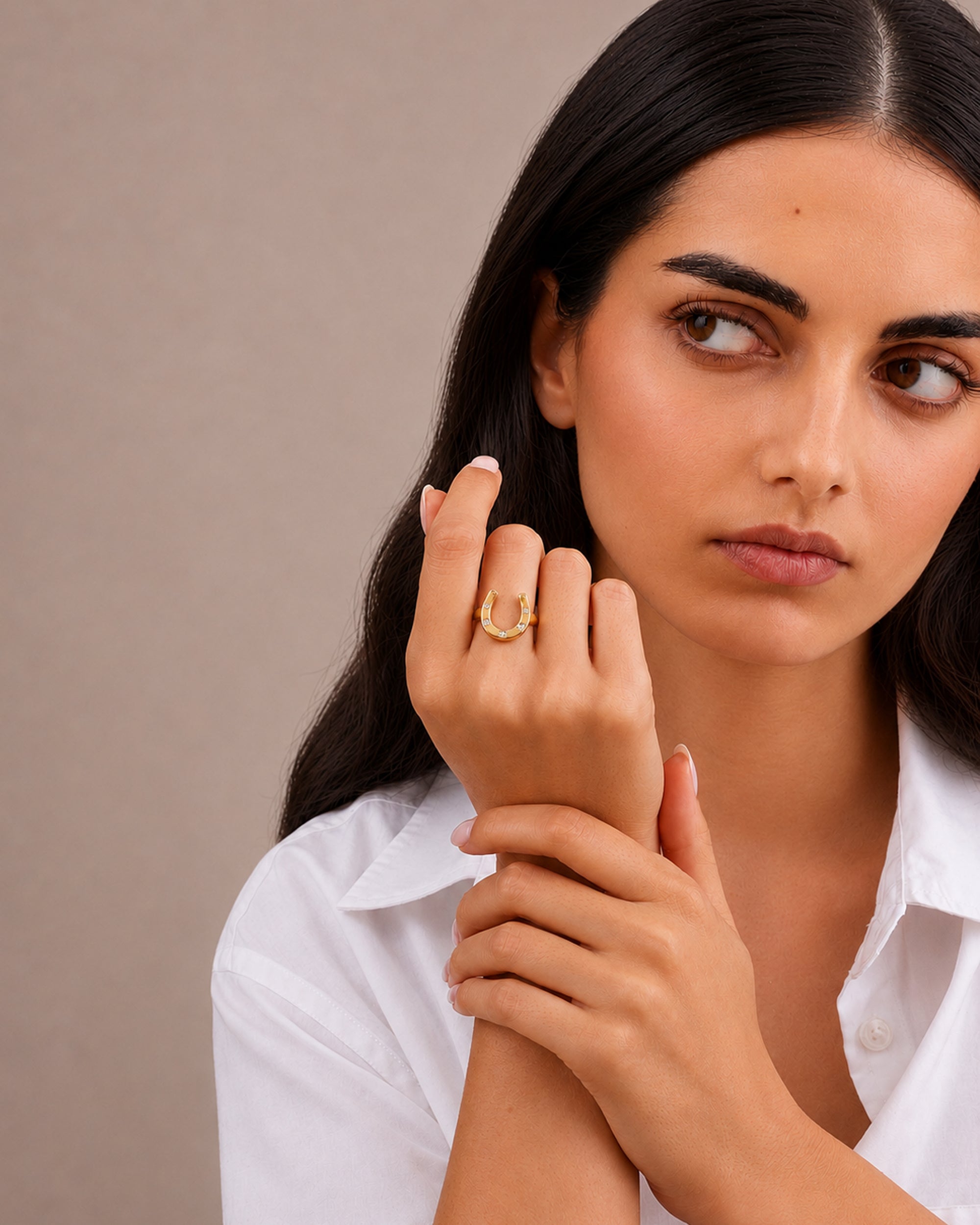 CRYSTAL HORSESHOE GOLD RING