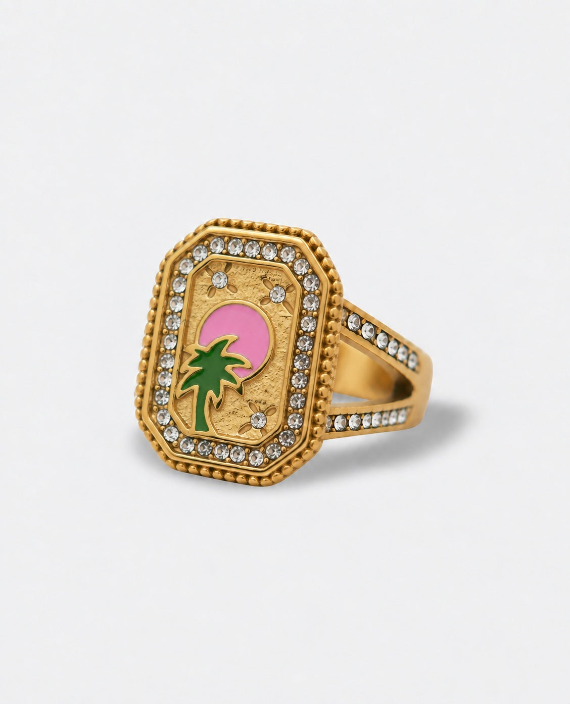 PALM TREE GOLD SIGNET RING