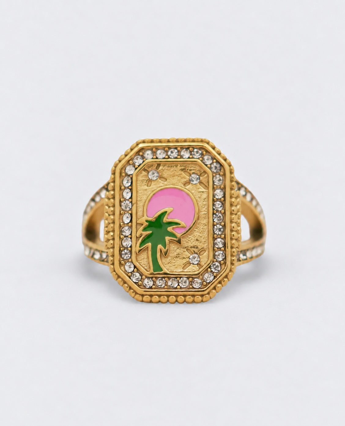 PALM TREE GOLD SIGNET RING