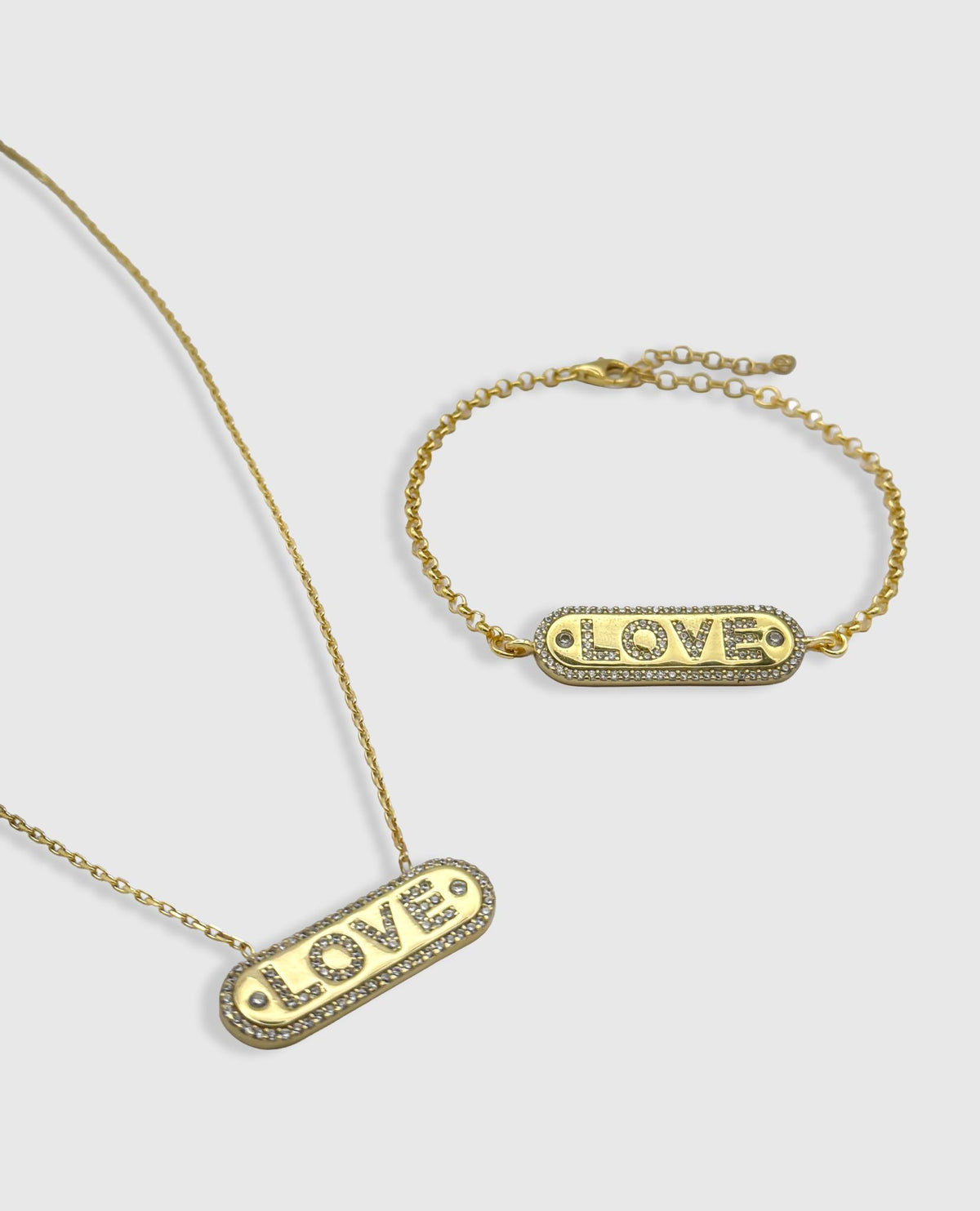 LOVE GOLD PENDANT NECKLACE & BRACELET SET