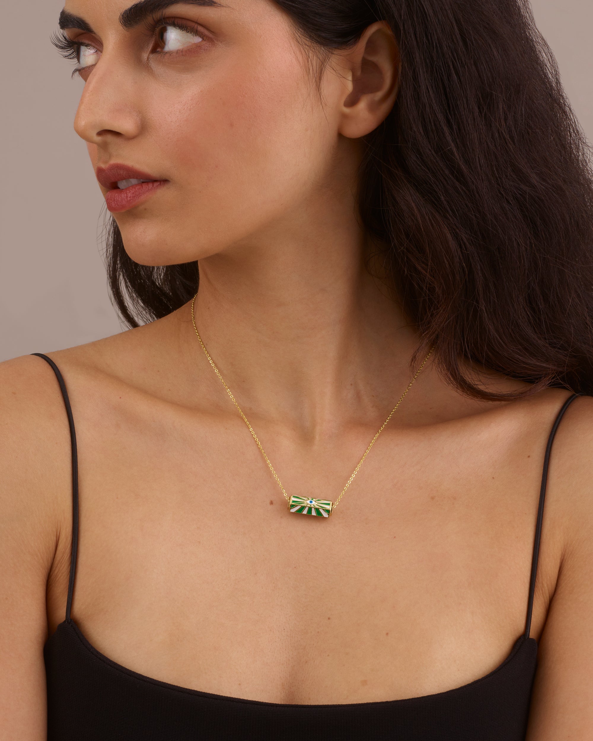 BOHEMIAN GOLD EVIL EYE NECKLACE - GREEN