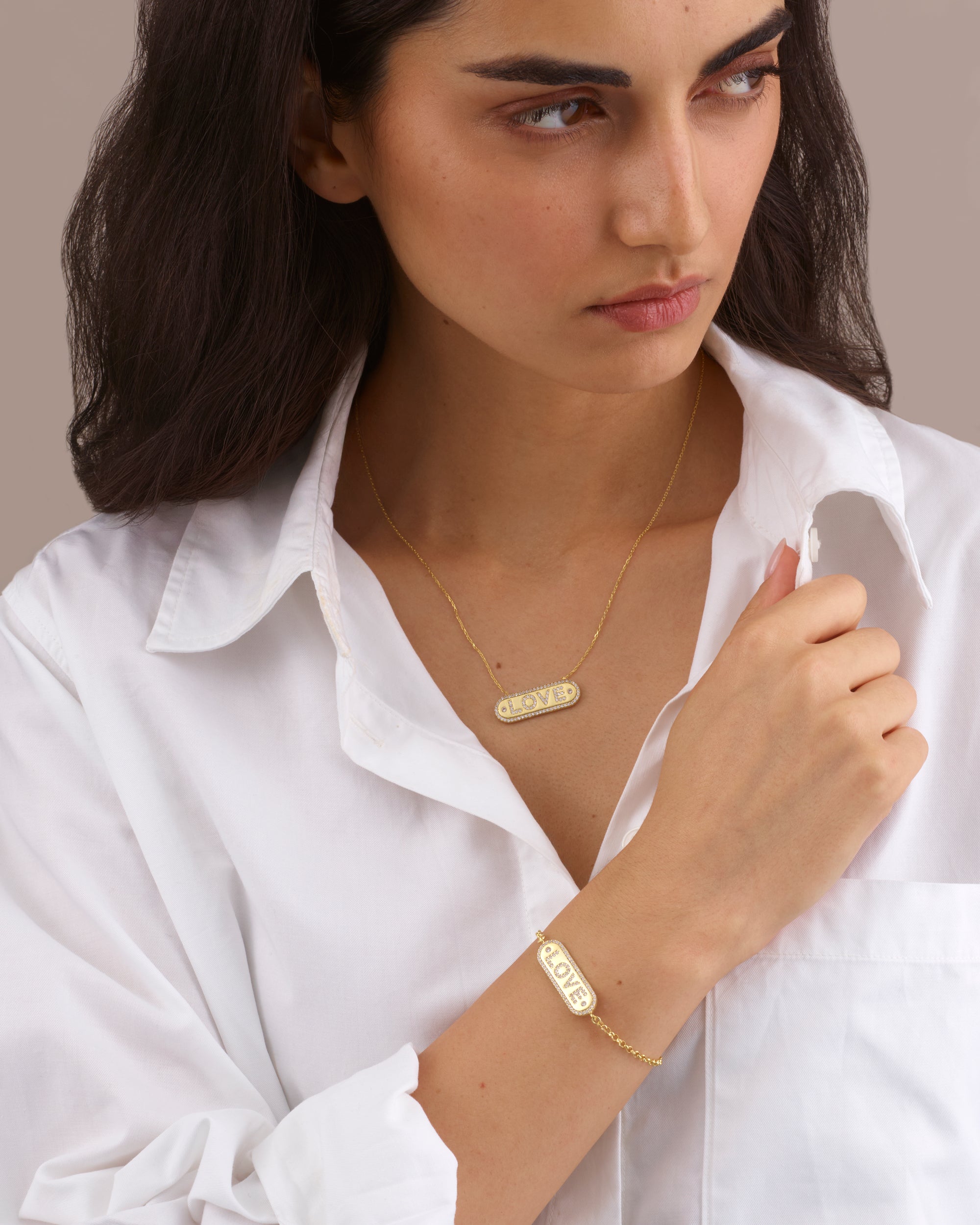 LOVE GOLD PENDANT NECKLACE & BRACELET SET