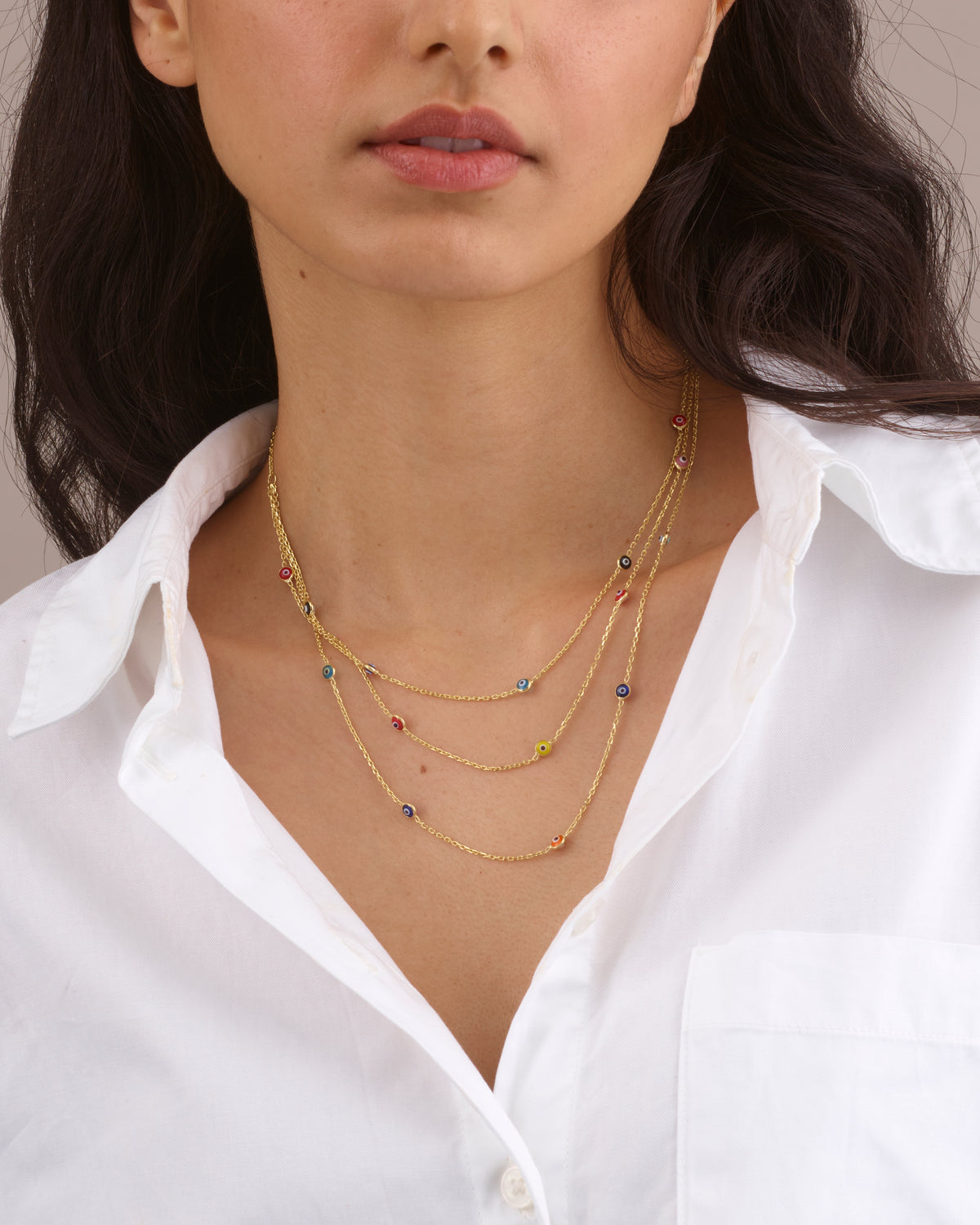 EVIL EYE TRIPLE LAYER GOLD NECKLACE