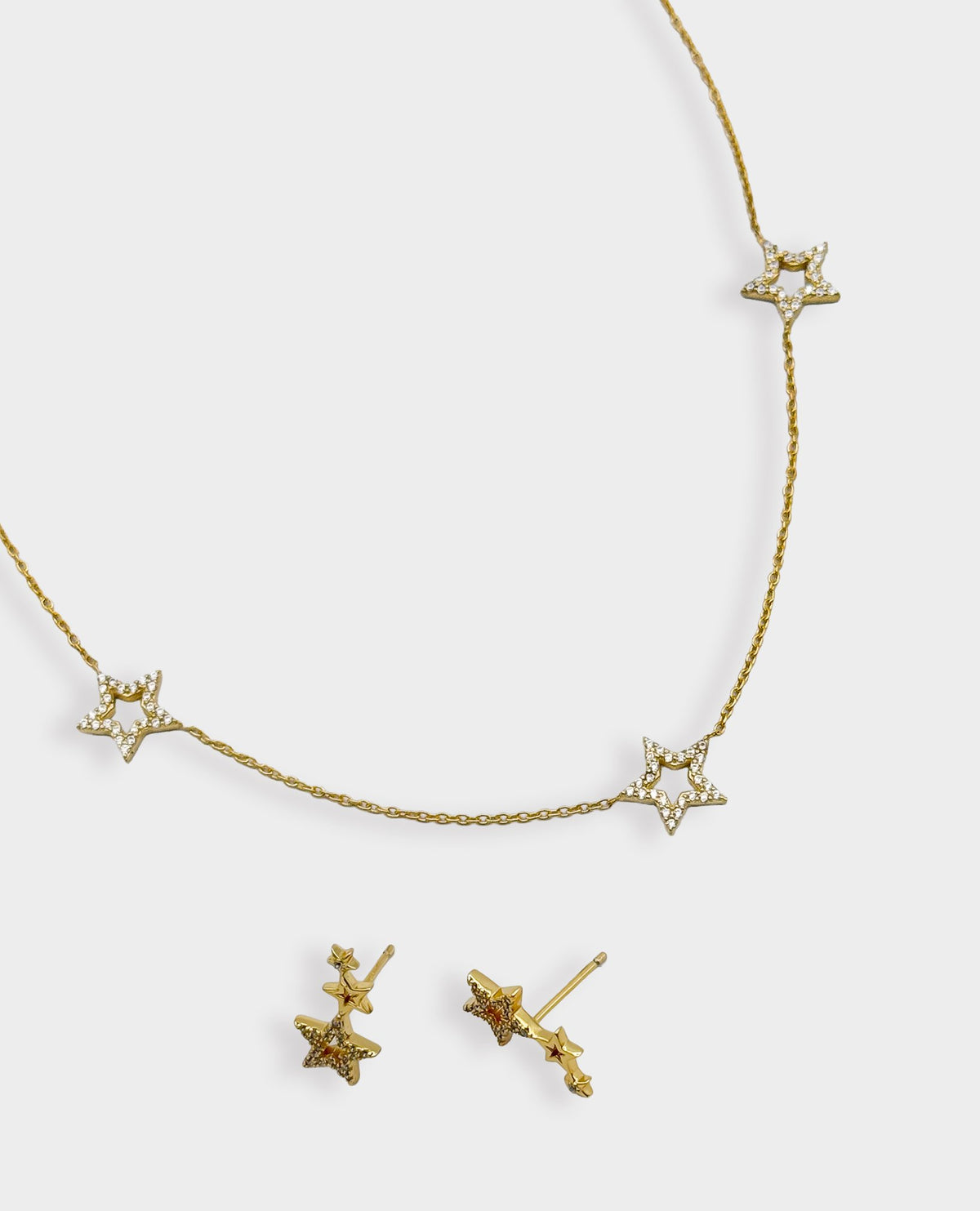 TRIPLE STAR GOLD NECKLACE & EARRING SET