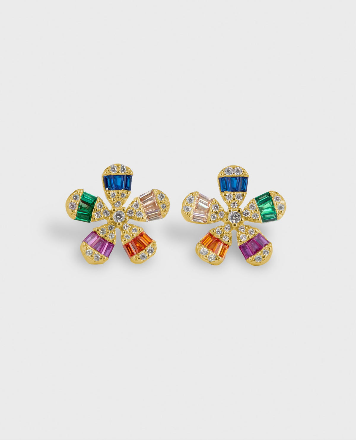 JEWEL FLOWER STUD EARRINGS - GOLD